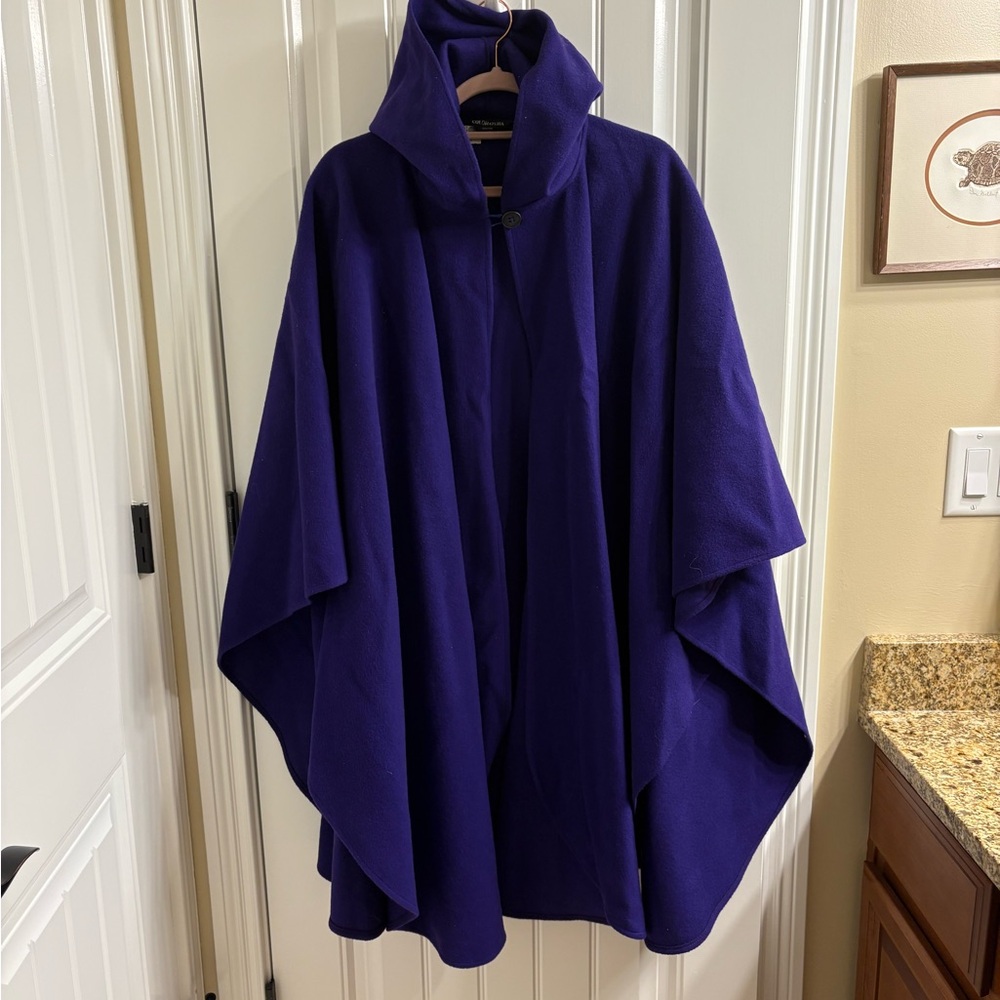Coloratura Boston Vintage Pure Wool Hooded Cape Poncho Purple READ